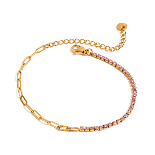 Gold zircon station bracelet in stainless steel