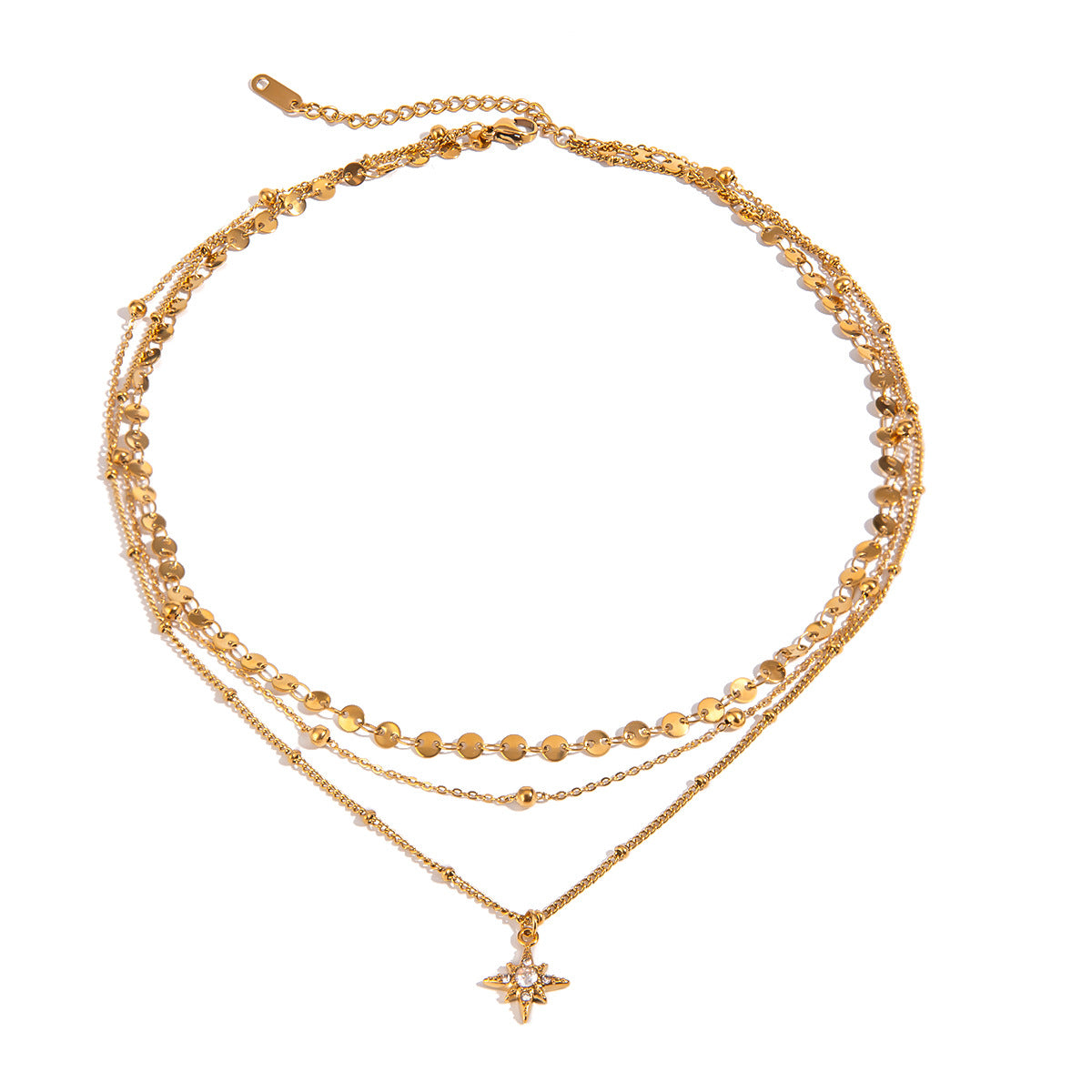 Celeste Layered Eight-Point Star Necklace in gold